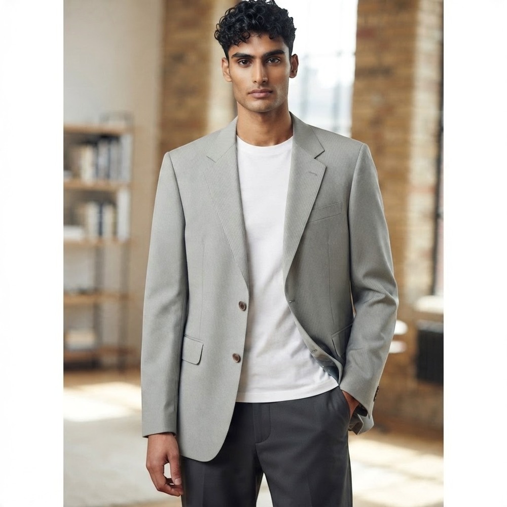 BALMAIN blazer mens 50R gray pinstripe two-button double vent sport coat